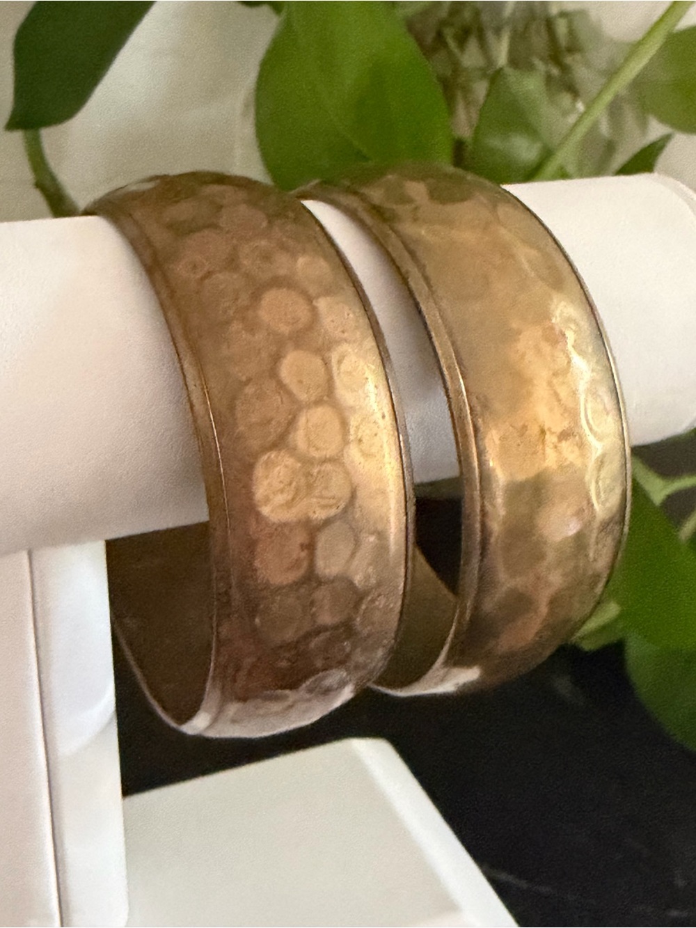 Vintage 60’s Byzantine Wide Hammered Brass Cuff Bangle Bracelet Set 2 - Picture 2 of 3